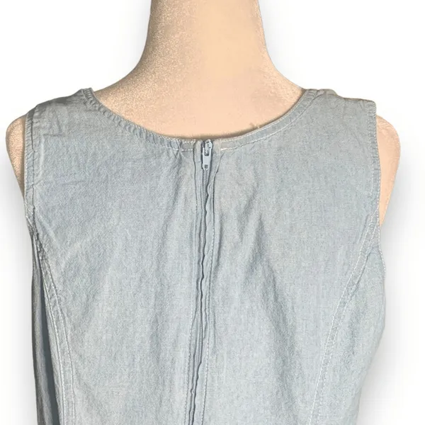 Vintage Light Wash‎ Cotton Midi Dress Sleeveless Pinafore Blue Medium Modest - Image 7
