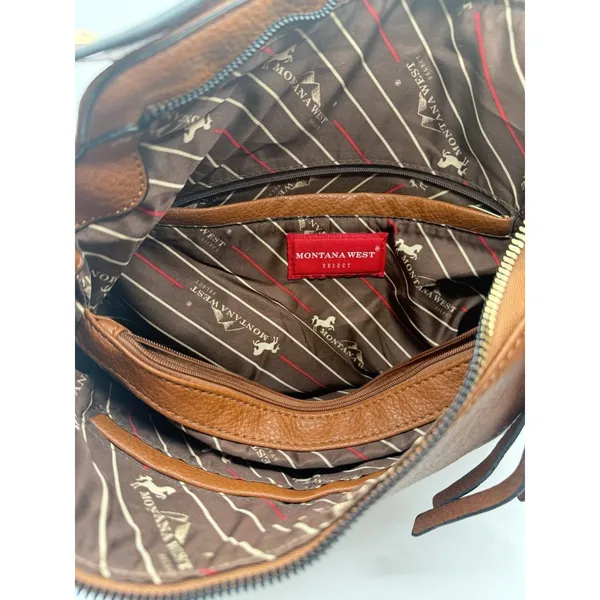 MONTANA WEST Studded Saddle Tan Leather Purse‎ Concealed Carry Handbag cognac - Image 5