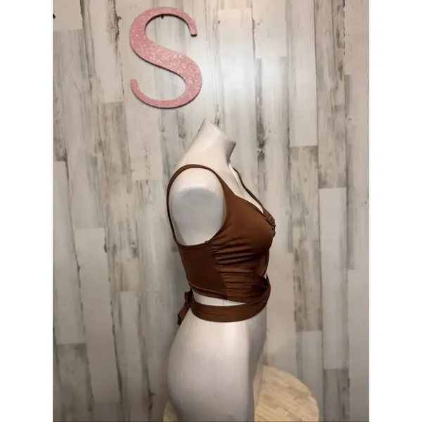 Brown Twist Front Wrap Crop Top – Size Small - Image 6