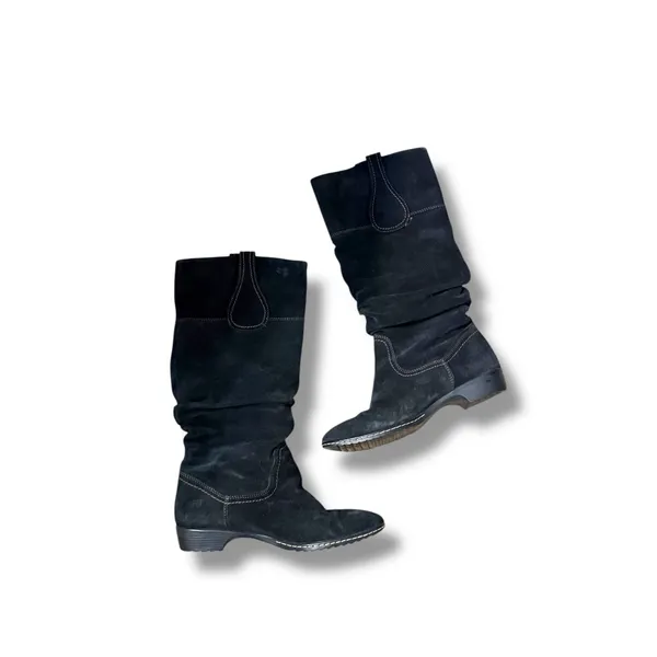 Sofft Black Suede Slouch‎ Boots Women's Size 8 Western Stitch Detail Fall - Image 2