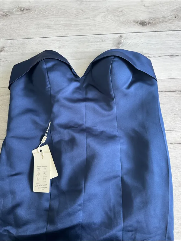Wedding Dress Strapless Satin Bridesmaid Gown Navy Blue See Measurements NWT - Image 3