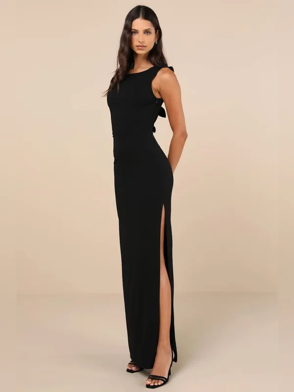 Lulu's Perfected Poise Black Bow Cutout Column Maxi Dress - Image 4