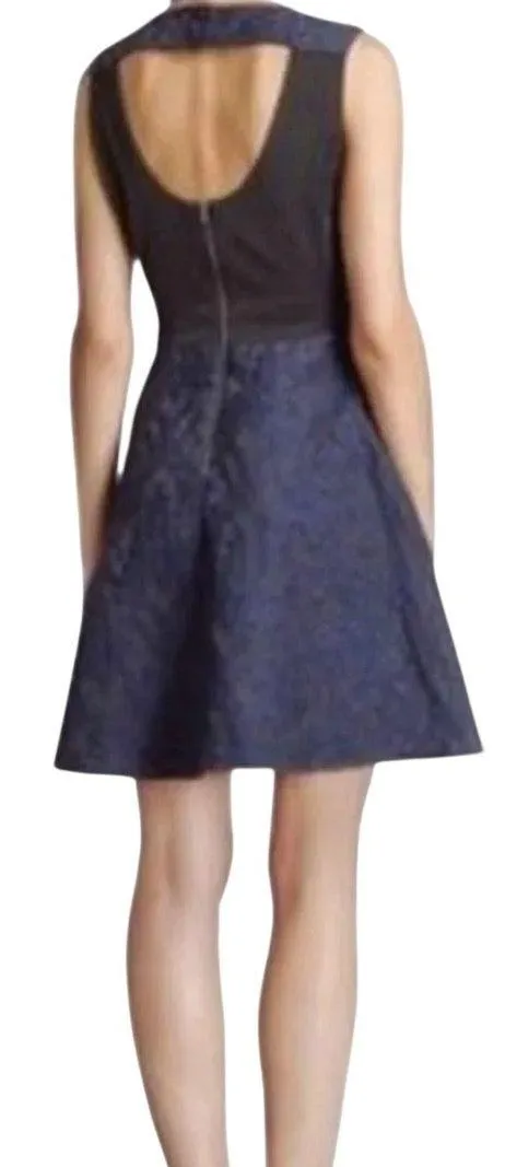 Reiss Natalie Skater Dress Fit & Flare Floral Textured Jacquard Cutout Navy 4 - Image 2