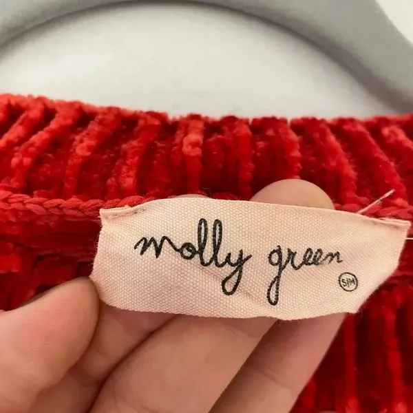 Molly Green Plush Chenille Sweater Red Cozycore Velvetcore Luxe‎ Buttery Winter - Image 5