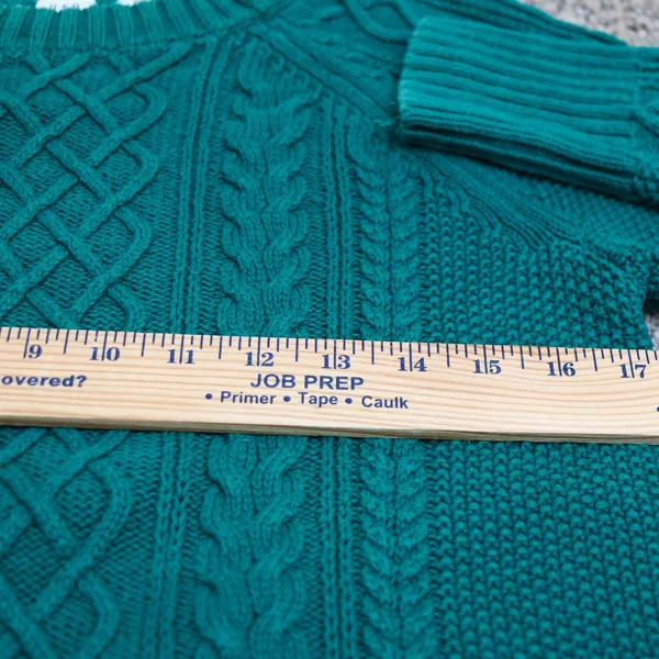GAP Cable Knit Fisherman Crewneck Sweater Jewel Green‎ Raglan Women's M Cotton - Image 9