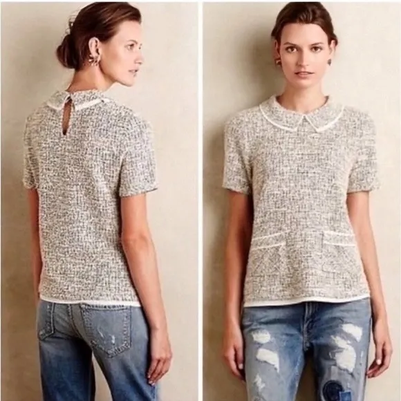 Anthropologie Postage Stamp Tweed Collared Blouse size XS - Image 2