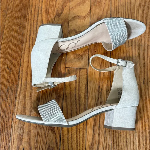 Sugar Machelene dressy block heel sandal rhinestone beige‎ strap size 10 - Image 8