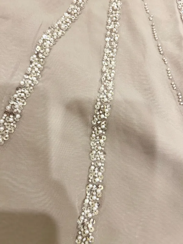 Wedding Dress Taupe/Silver& pearl Beaded Formal Gown Dress size 12 - Image 9