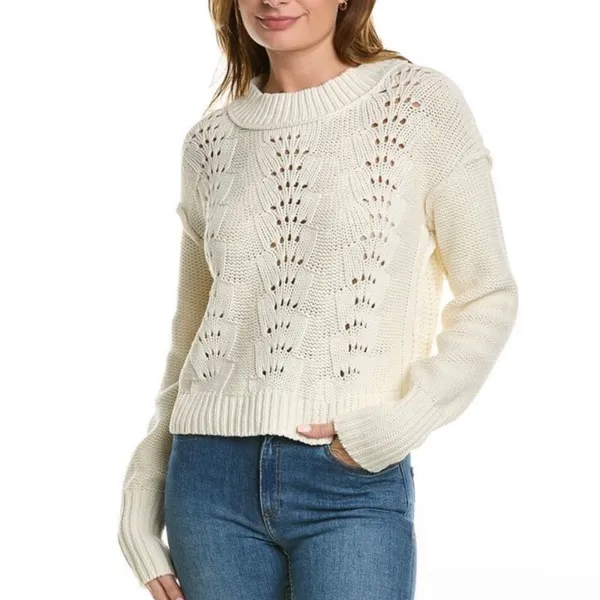 Free People XL Bell Song Sweater Ivory Boxy Fit Relaxed Rib Thick Crew Neck - Image 4