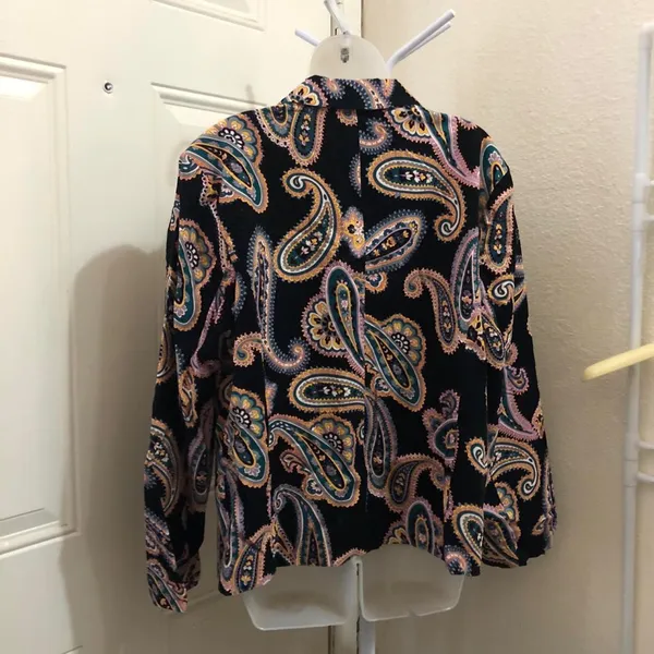 Retro Whimsygoth Gothic Black pink paisley blazer jacket coat shirt multicolored Size L-Measurement in pics - Image 2