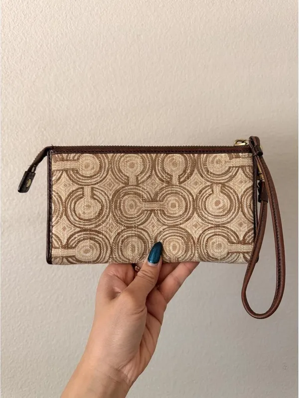 Vintage Brown/Bronze Coach Canvas Wallet Wristlet - Image 2