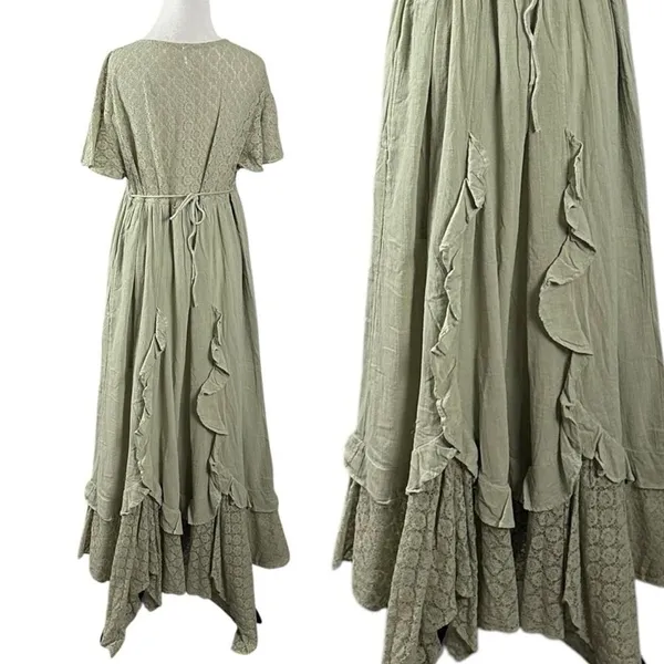 Free People Ethereal Bohemian Bring The Romance Midi Maxi Dress Moss Medium - Image 10