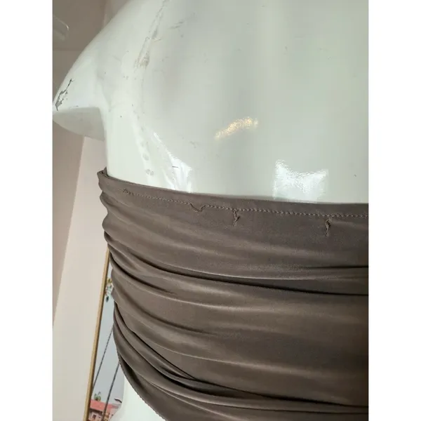 PrettyLittleThing Taupe Brown Ruched Midaxi Skirt Bandeau Top Set Size 12 - Image 7