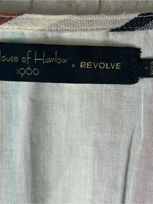 House Of Harlow x REVOLVE Striped Linen Blend Bell Sleeve V Neck Blouse Size S - Image 7