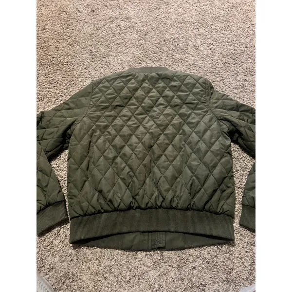 Banana Republic‎ Womens Olive Green Quilted Bomber Jacket Small Full Zip - Image 6