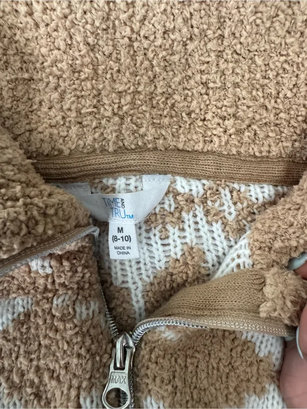 Time and Tru Tan Sherpa Half-Zip Sweater with White Nordic Pattern - Image 3