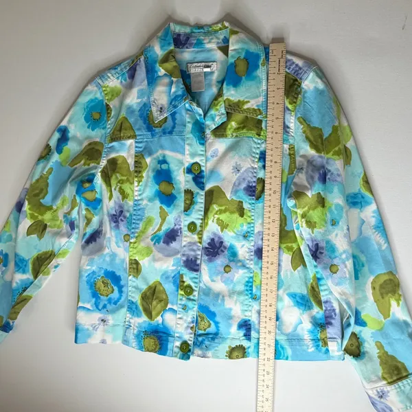 Coldwater‎ Creek Watercolor Floral Jacket Medium Artsy Button Up Colorful Bright - Image 8