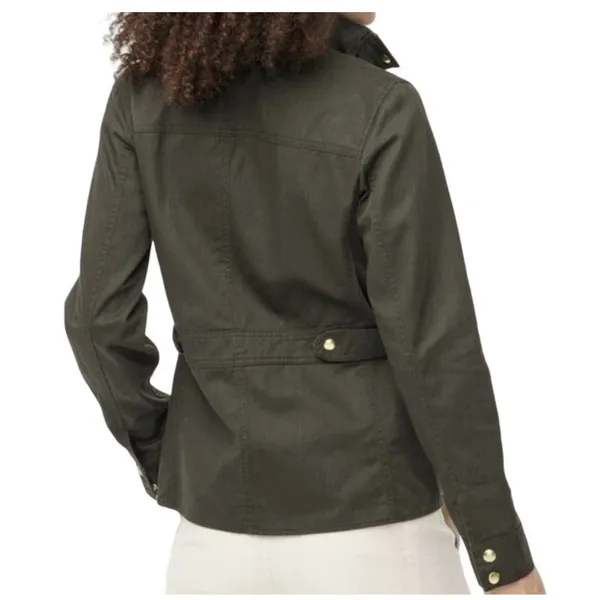 JCrew Moss Green Resin Coated Twill Field Jacket Utility Coat Womens Size Small - Image 2
