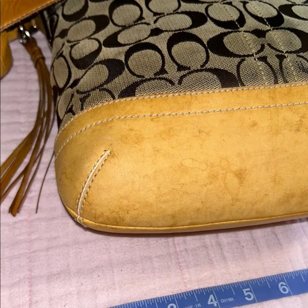 Coach Vintage Signature Canvas Monogram with Tan Leather Crossbody/Shoulder Bag - Image 6