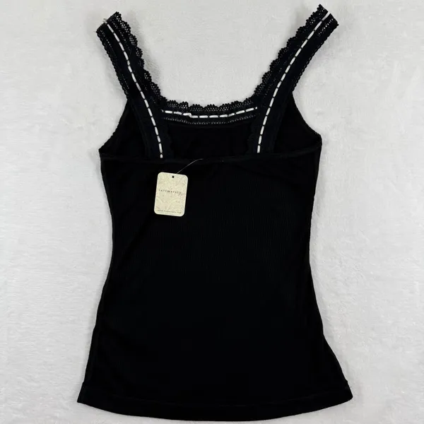 Intimately Free People Black Ribbed Lace Trim Cami Tank Top FP128787CY NWT Small - Image 9