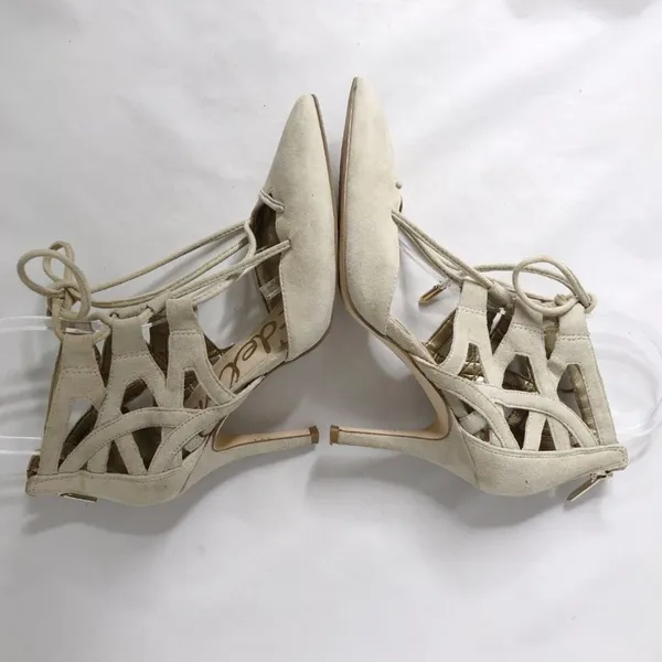 Sam Edelman Zavier Suede Lace-up Pumps Heels Shoes Bone Cream Women 6 - Image 4