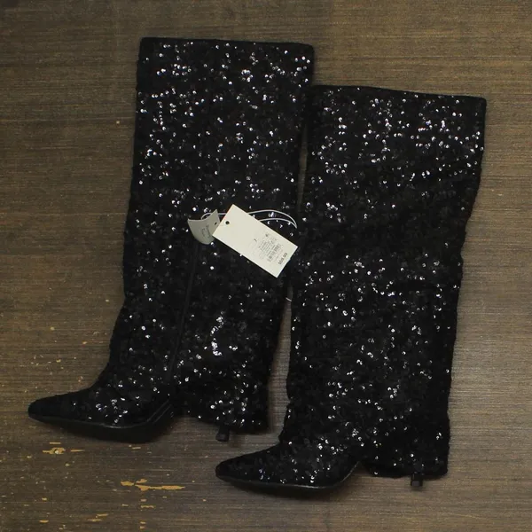 NWT a new day Womens Abba Sequin Foldover Tall Boots 91636693 Black 7M - Image 4