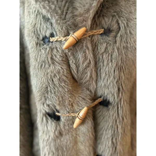 Vintage Faux Fur Taupe Brown Toggle Button Hooded Coat - Image 11