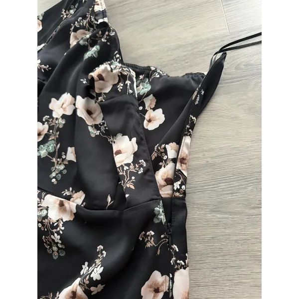 Abercrombie & Fitch Women's One Shoulder Black Satin Floral Mini Dress Size XS - Image 9