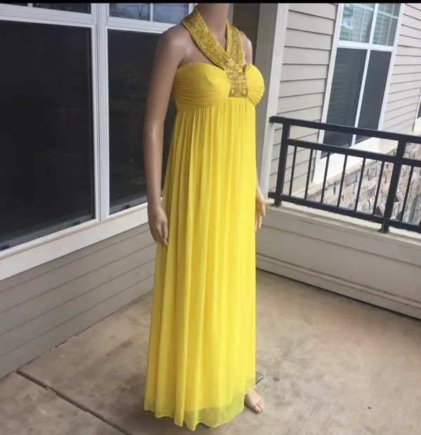 Dusk Collection by shella yen Yellow Beaded Halter Empire-Waist Maxi Dress - Image 6