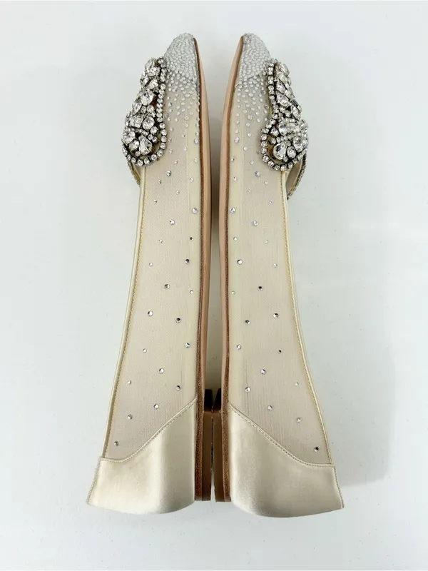 Badgley Mischka Quinn Embellished Flats Gold Satin Size 9.5 NWOT - Image 3