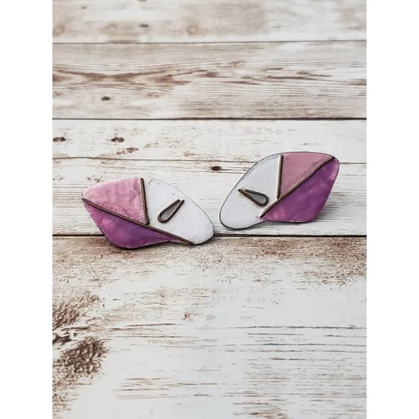 Vintage Clip On Earrings - Unusual & Artistic Pink & Purple 1.5" - Image 2
