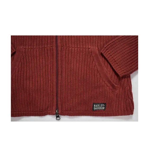 Harley-Davidson Womens XS Red Ribbed Knit Full Zip Hooded Sweater Cotton Japan - Image 5