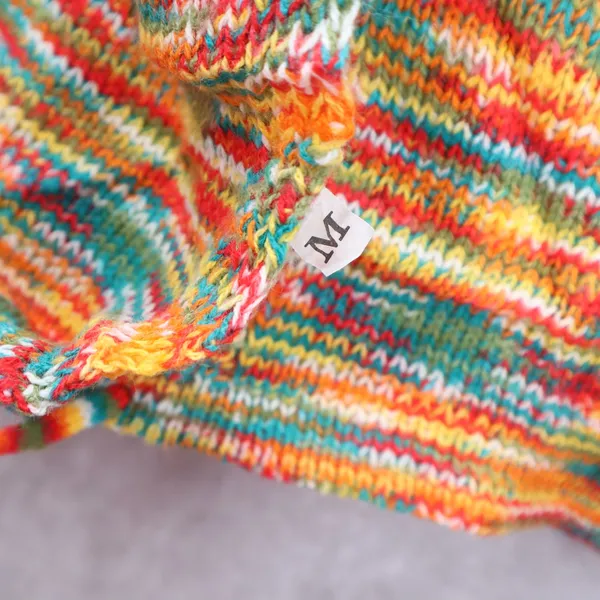 Orange Knit Multicolor Open Back Crop Tie Boho Stretch Y2K‎ VTG Top M Medium - Image 6