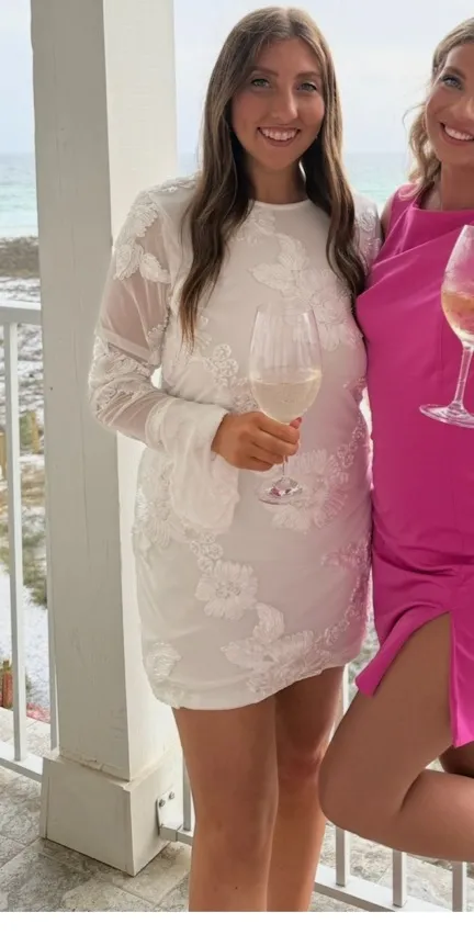SheIn White Floral Long Sleeved Dress - Image 2