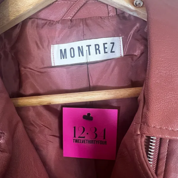 NWT Montrez Moto Jacket Womens M Pink Faux Leather Belted Zipper Edgy Bikercore - Image 7