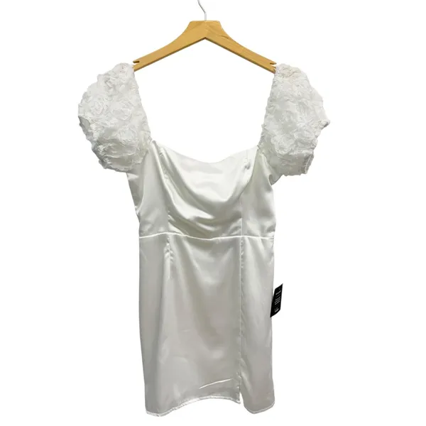 Lulus Precious Enchantment White Satin Floral Puff Sleeve Mini Dress size S NWT - Image 2