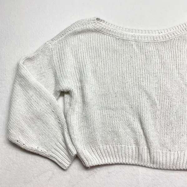 Hollister Cropped Shaker Knit Sweater Women Size M White Cream Y2K Acrylic Blend - Image 3