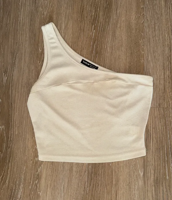 Cut Out One Shoulder Crop Tank White Size XS - Image 2