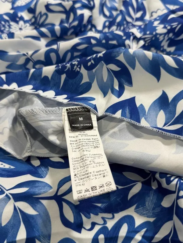 Blue White Floral Smocked Puff Sleeve Maxi Dress Size M - Image 4