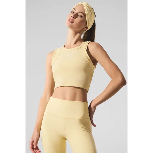Alo Yoga Aspire Tank Warm Butter/White XS - Image 4