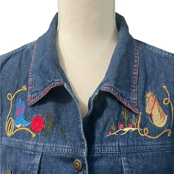 VTG Casey & Max Equestrian Western Embroidered Denim Jean Sleeveless Shirt XL - Image 2