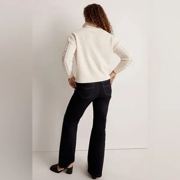 Madewell Cable Turtleneck Drop Shoulders Sweater in Antique Cream‎ Size Medium - Image 5