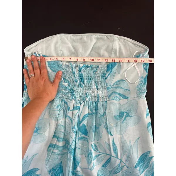 Lulus Strapless Midi Dress Womens XL Blue Tropical Floral Smocked Slit NWT - Image 8