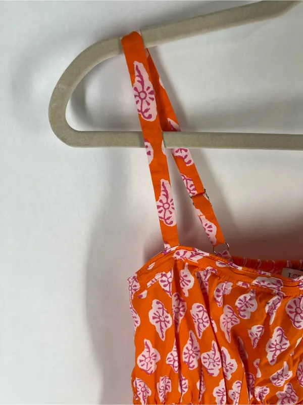 J.Crew Orange Pink Printed Smocked Cami Top Size 8 - Image 3
