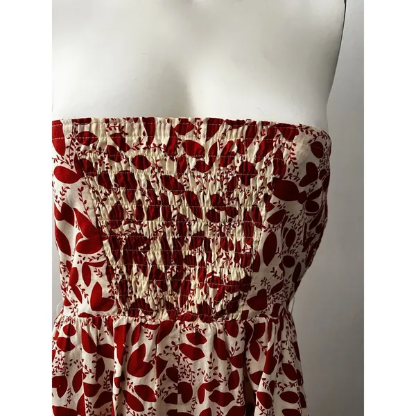 Vtg Jcrew Dress 0 strapless cotton orange leaf summer vacation resort cruise - Image 4