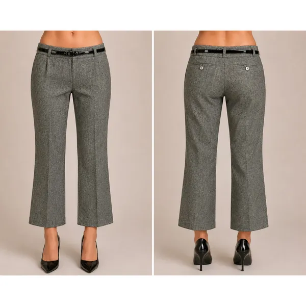 Cache Black Lace Satin Self Belt Gray Bi Stretch Crop Pant New $118 NWT Size 6 - Image 2