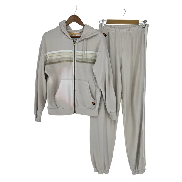 Aviator Nation 5 Stripe‎ Vintage White Hoodie Small Sweatpants Large Set - Image 2