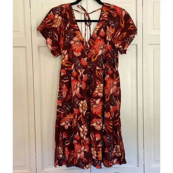 Old Navy NWT orange floral tie back dress small - Image 3