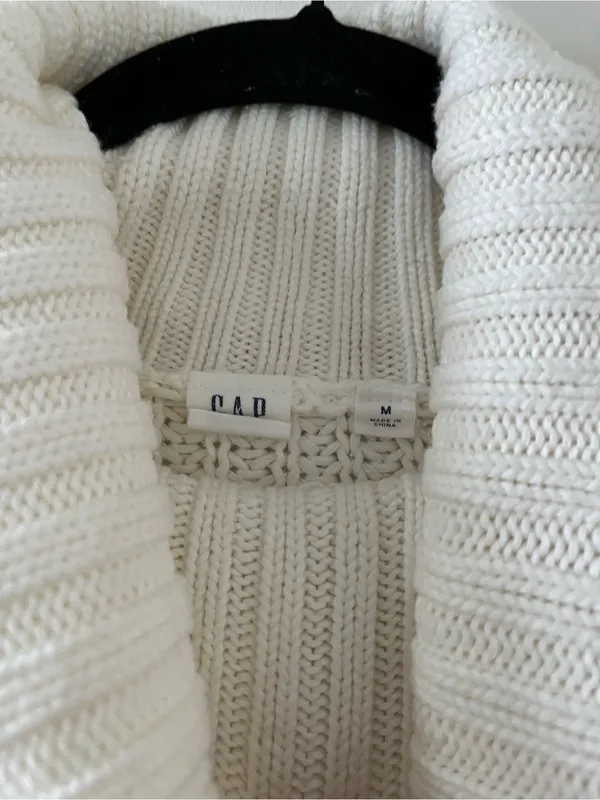 Gap White 100% Cotton Cable Knit Turtleneck Chunky Sweater Medium Fisherman - Image 3