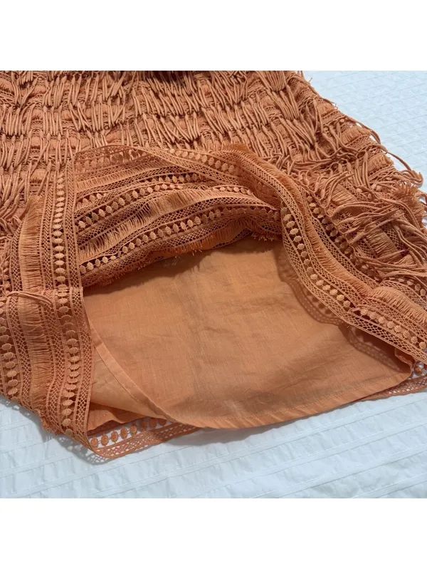 Anthropologie Let Me Be Orange Fringe Tube Strapless Mini Dress NWT Sz L Large - Image 10